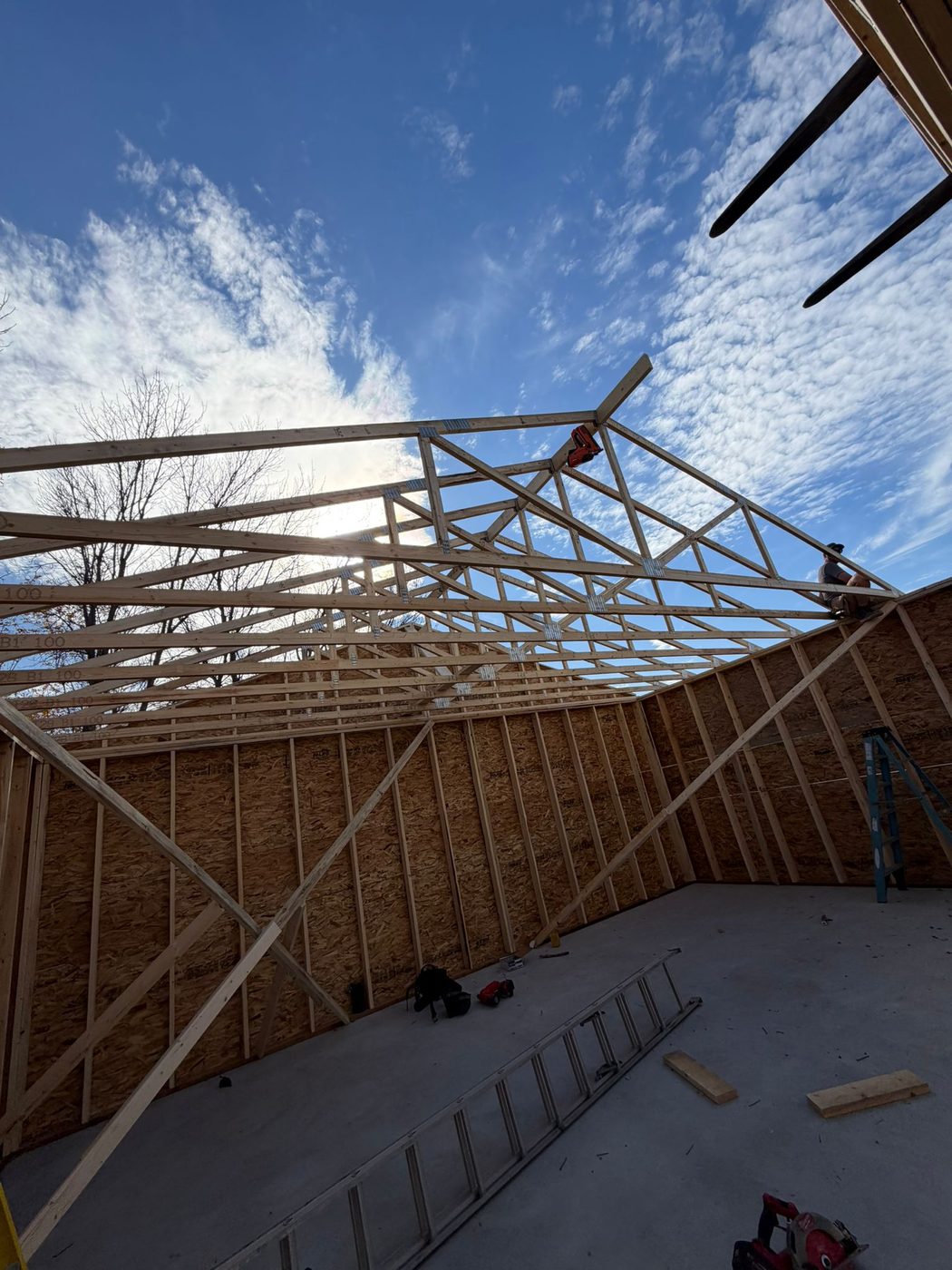 Roof truss framing new build garage Regina SK