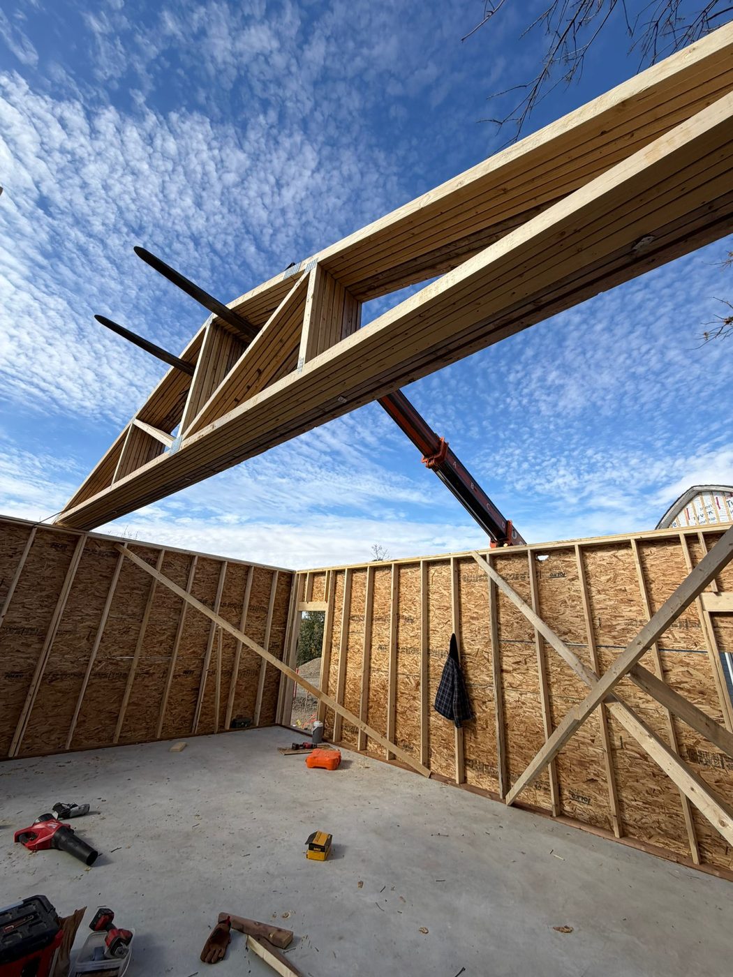 Garage build truss crane lift Regina SK