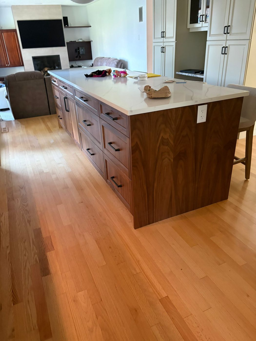 Custom walnut kitchen island full view Regina SK
